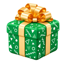 A closed green gift box — click to open
