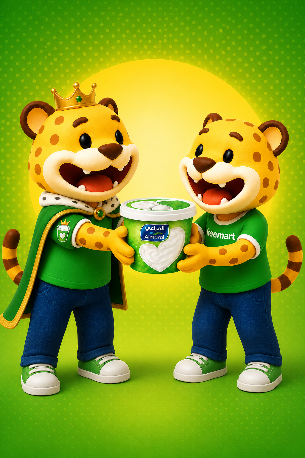 Two leopards sharing a yogurt