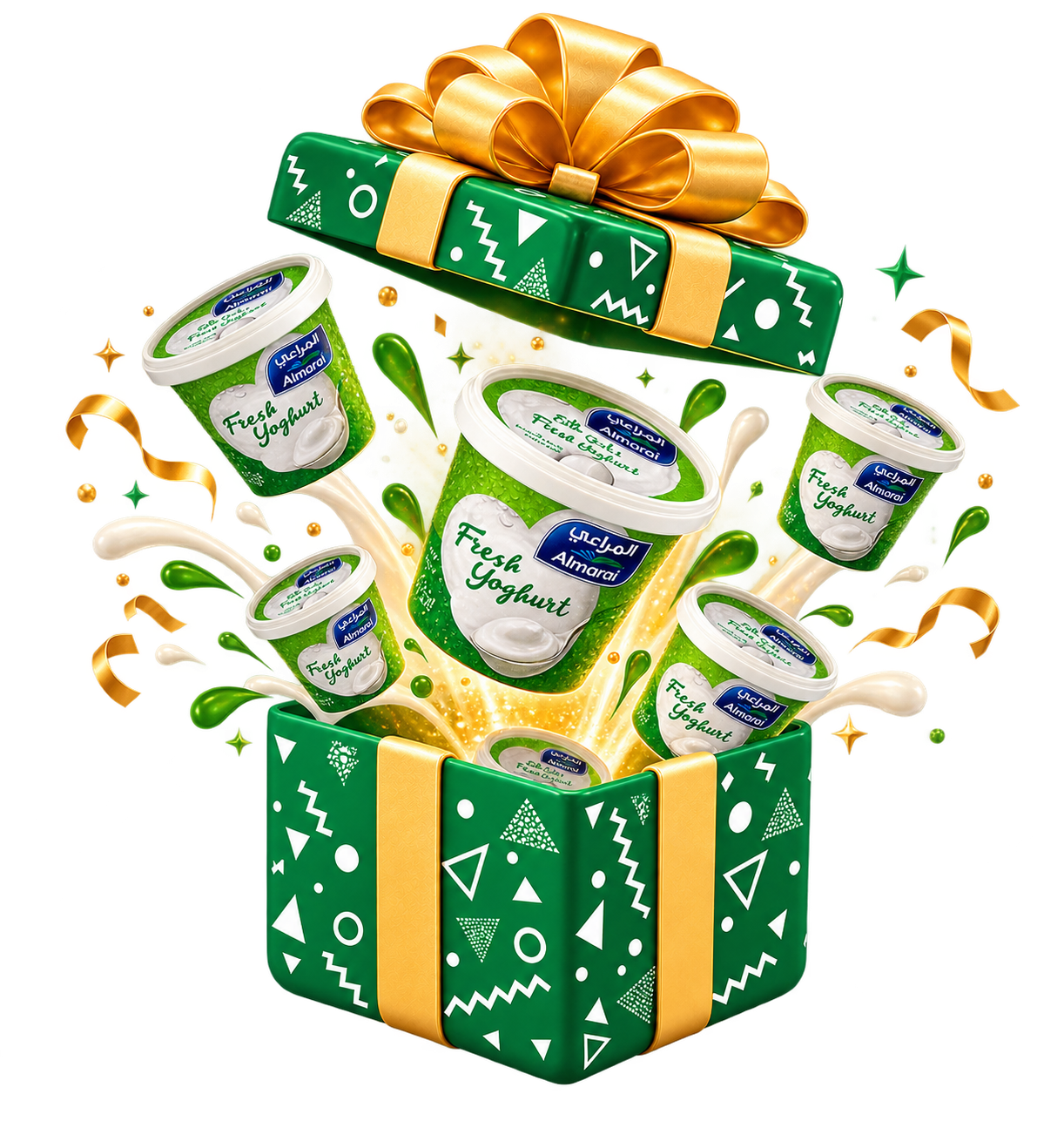 Yogurts bursting from an open gift